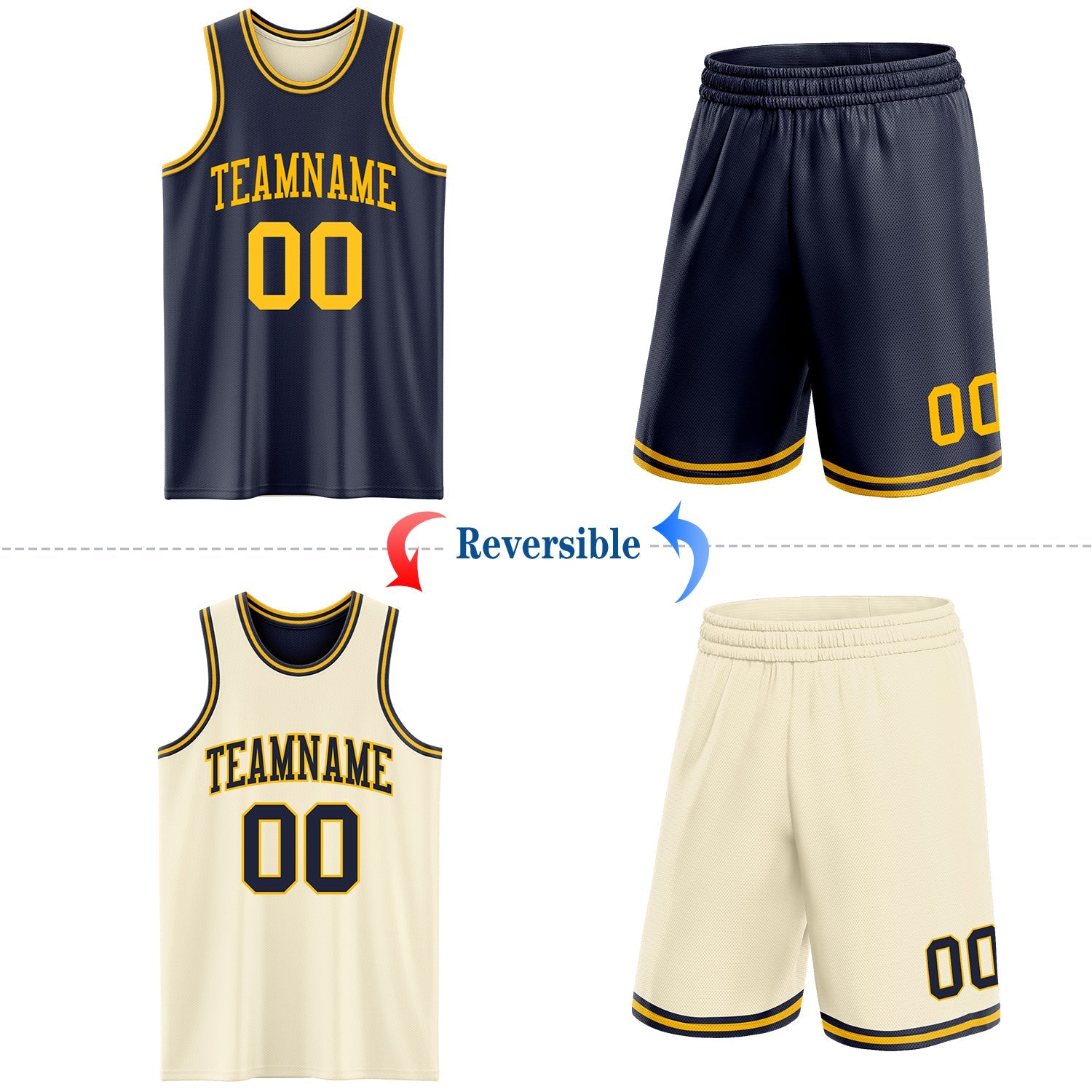 Custom Reversible Navy Gold Double Side Sublimation Basketball Set Jersey view 2