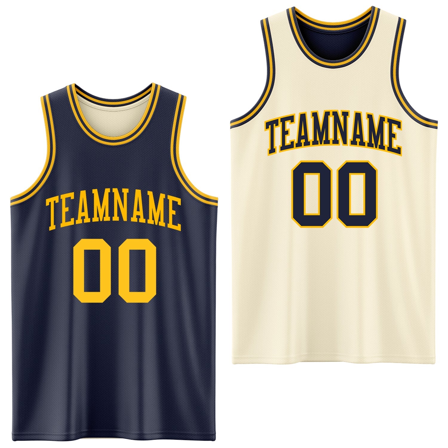 Custom Reversible Navy Gold Double Side Sublimation Basketball Set Jersey - Main View