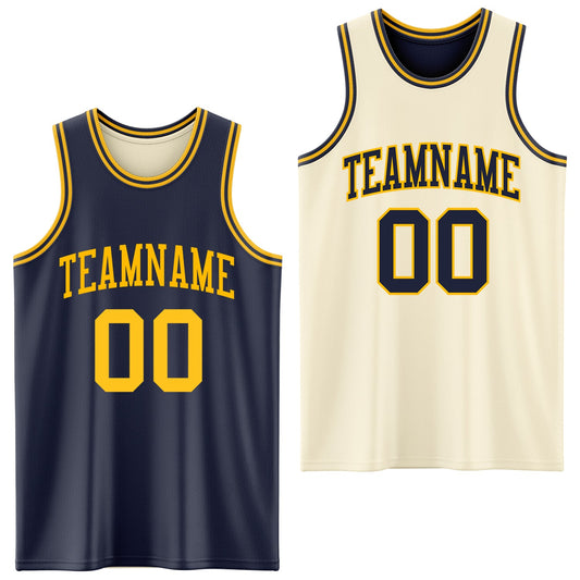 Custom Reversible Navy Gold Double Side Sublimation Basketball Set Jersey - Main View