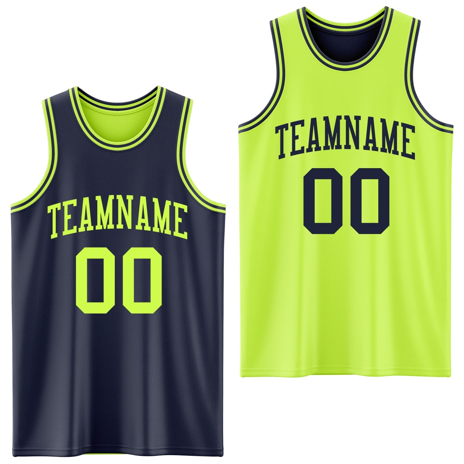Custom Reversible Navy Neon Green Double Side Sublimation Basketball Set Jersey - Main View
