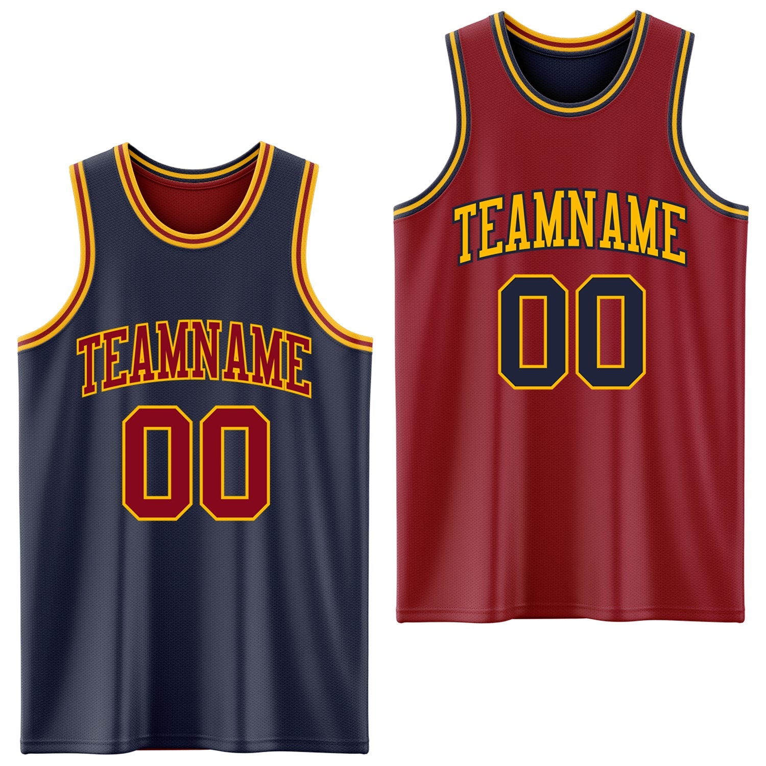 Custom Reversible Navy Maroon-Gold Double Side Sublimation Basketball Set Jersey - Main View