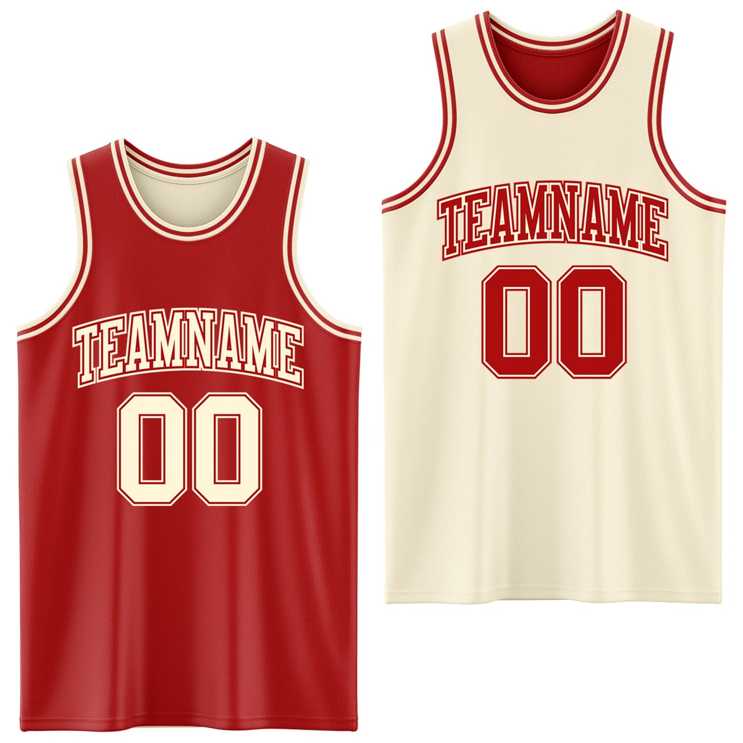 Custom Reversible Red Cream Double Side Sublimation Basketball Set Jersey - Main View