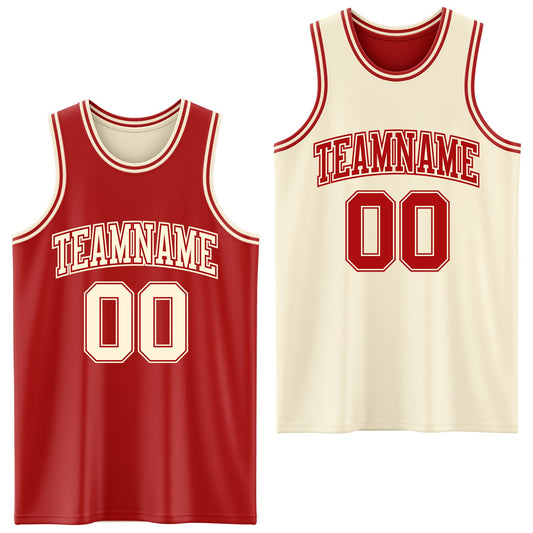 Custom Reversible Red Cream Double Side Sublimation Basketball Set Jersey - Main View