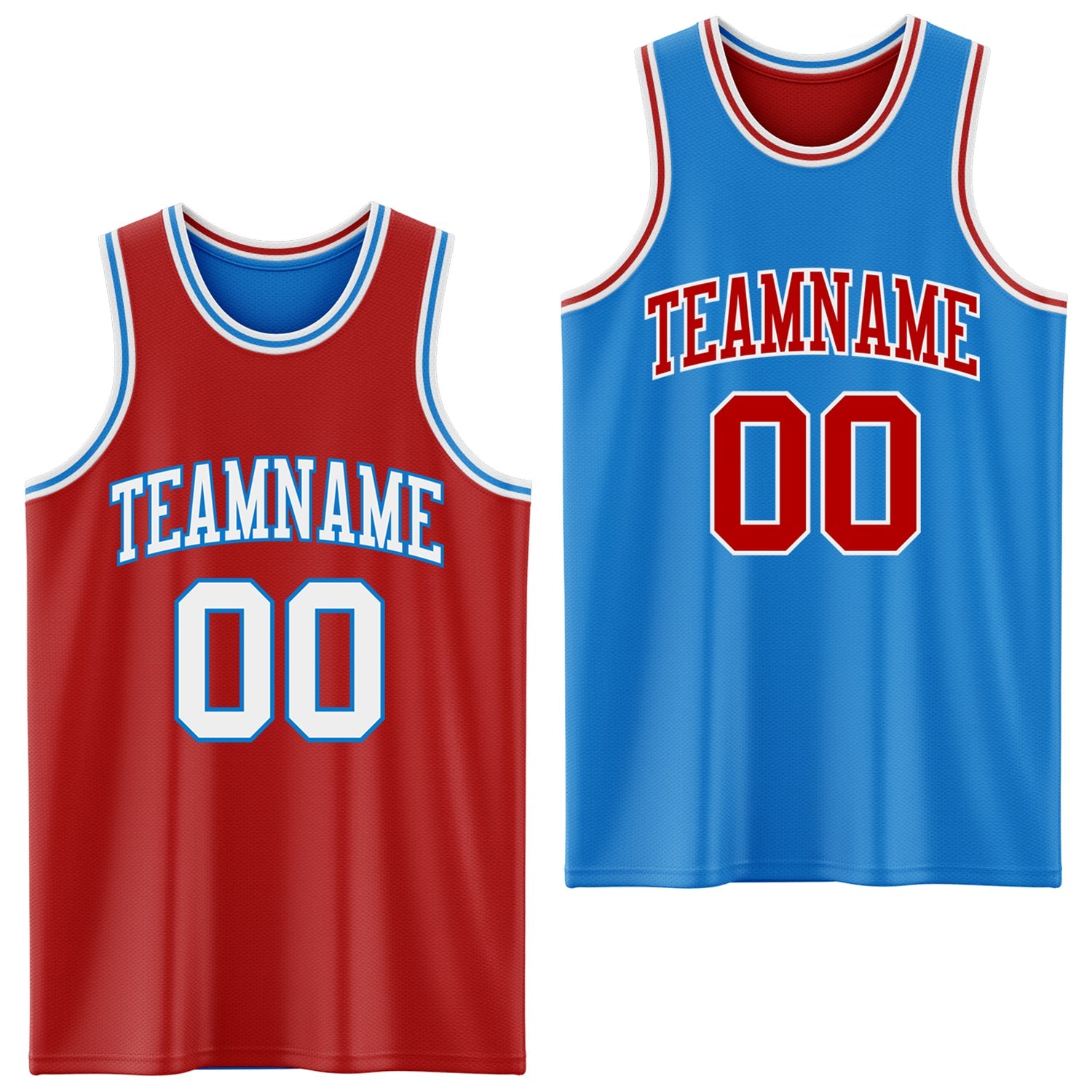Custom Reversible Red White-Powder Blue Double Side Sublimation Basketball Set Jersey - Main View
