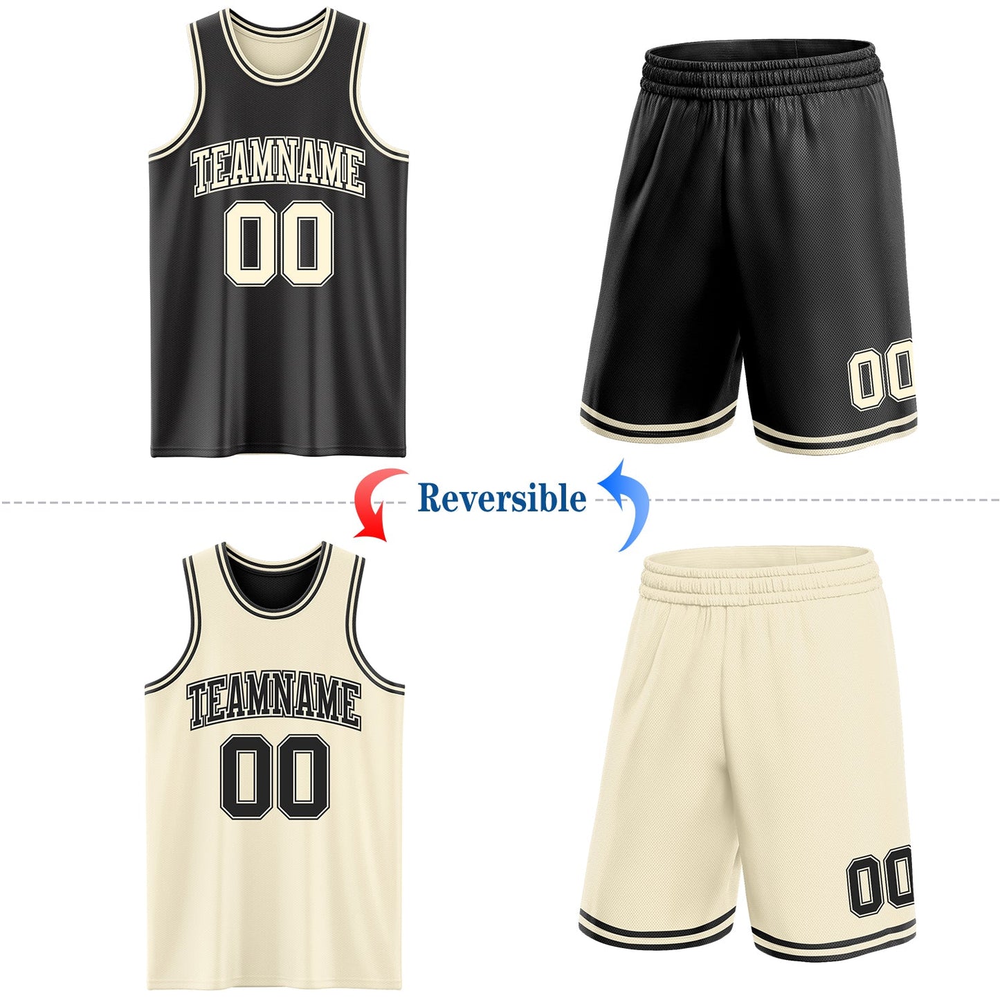 Custom Reversible Black Cream Double Side Sublimation Basketball Set Jersey view 2