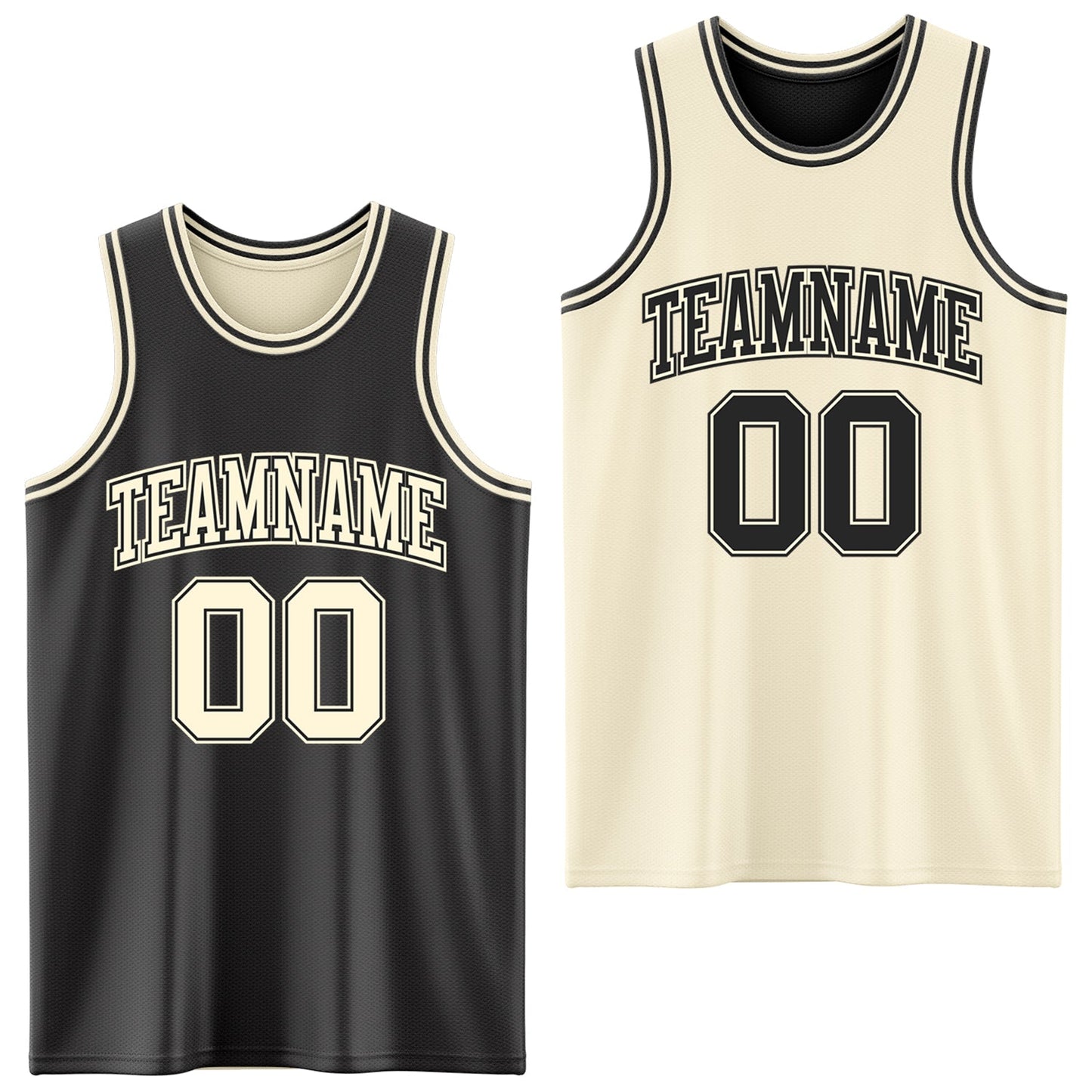 Custom Reversible Black Cream Double Side Sublimation Basketball Set Jersey - Main View