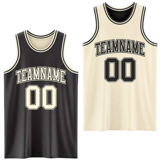 Custom Reversible Black Cream Double Side Sublimation Basketball Set Jersey - Main View