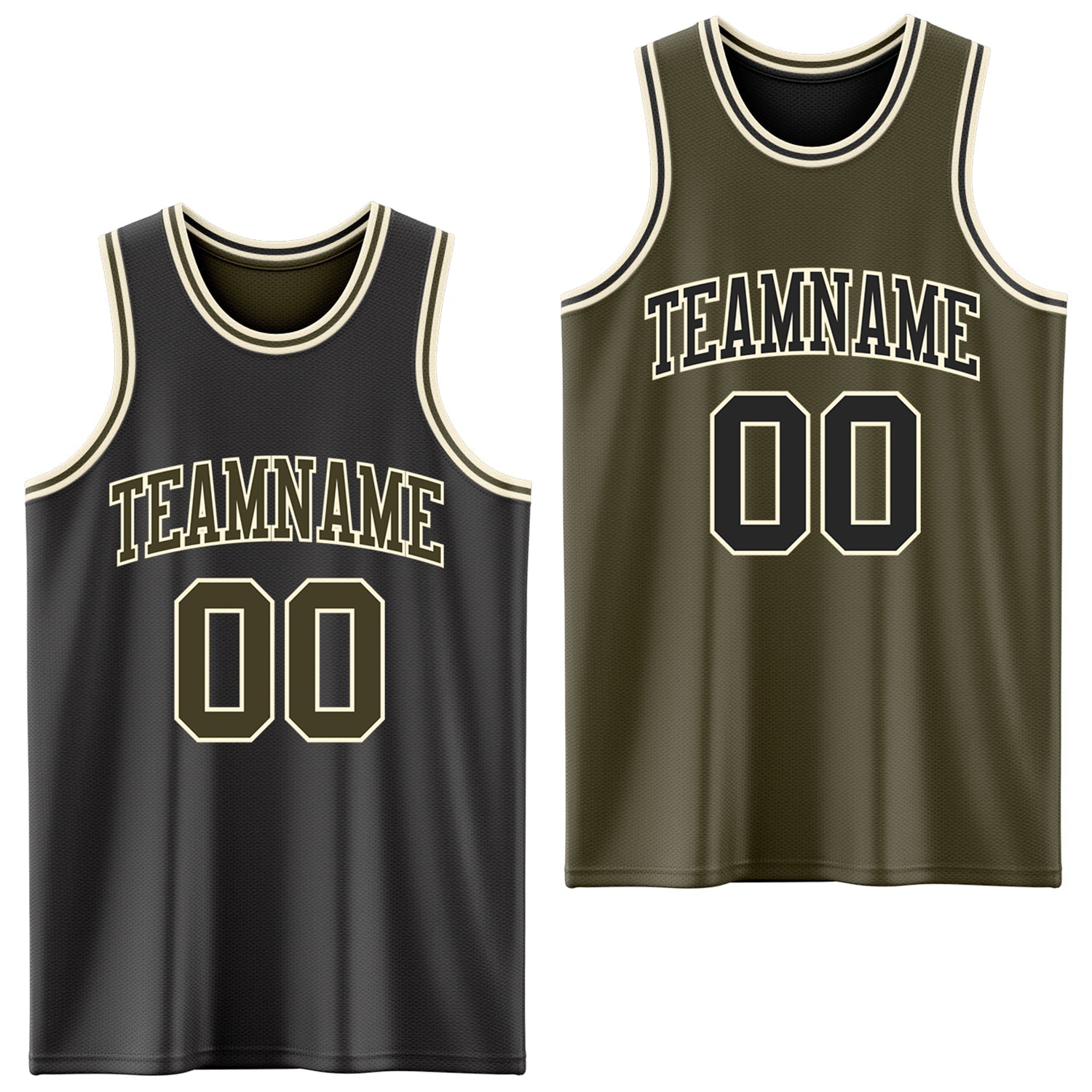 Custom Reversible Black Olive-Cream Double Side Sublimation Basketball Set Jersey - Main View