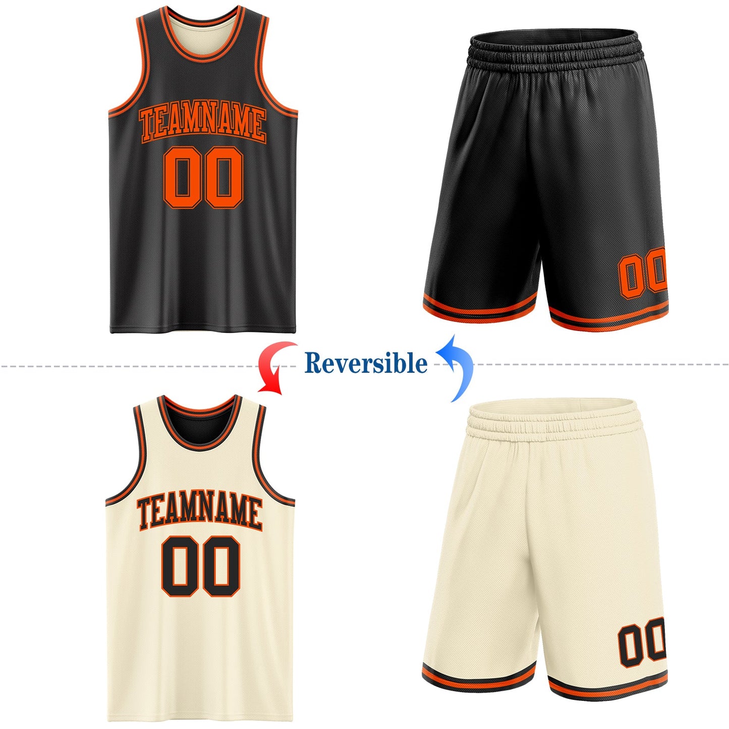 Custom Reversible Black Orange Double Side Sublimation Basketball Set Jersey view 2