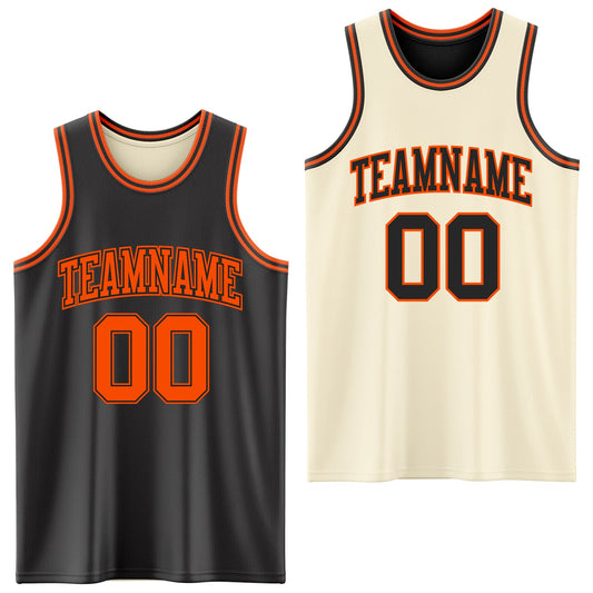 Custom Reversible Black Orange Double Side Sublimation Basketball Set Jersey - Main View
