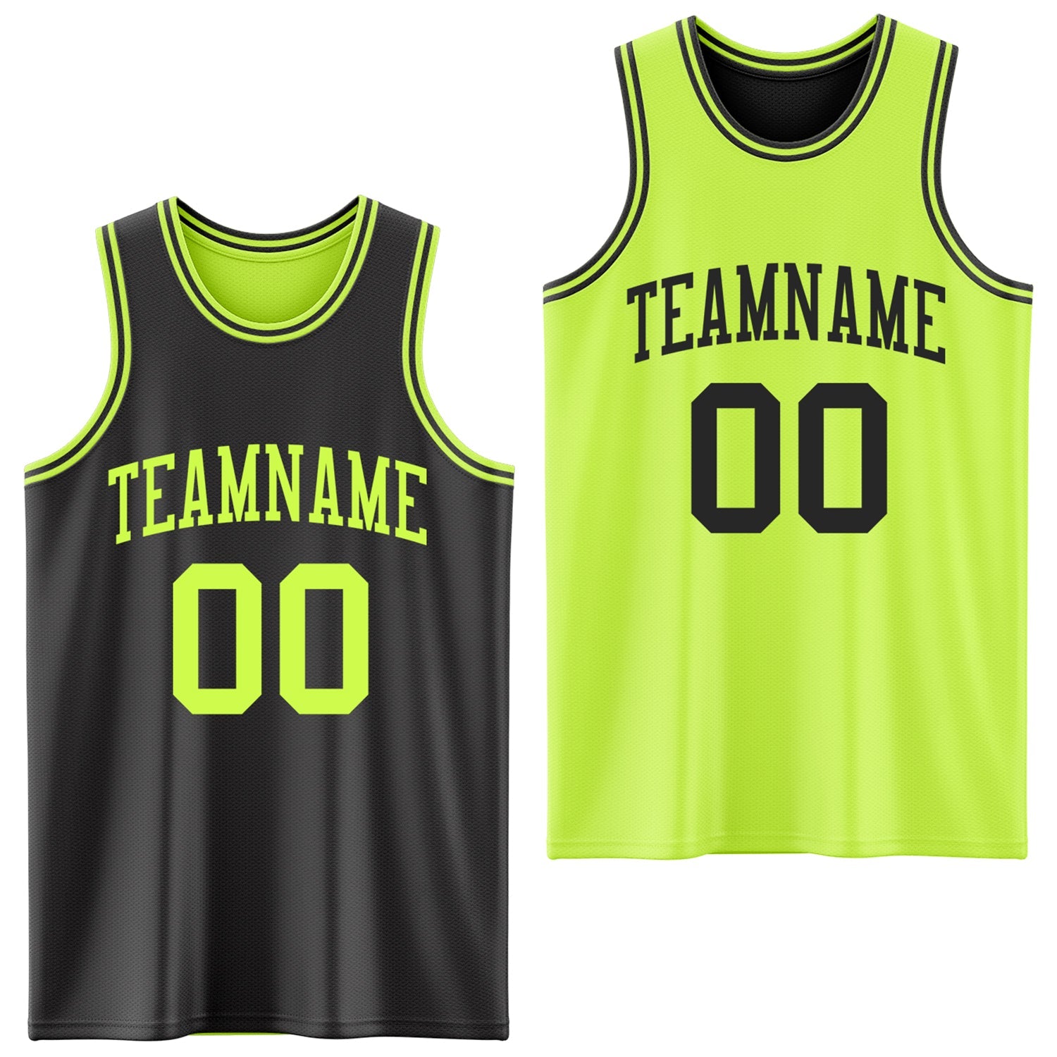 Custom Reversible Black Neon Green Double Side Sublimation Basketball Set Jersey - Main View