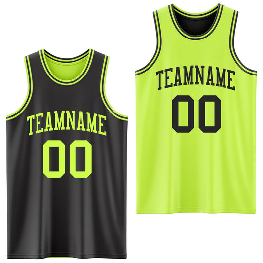 Custom Reversible Black Neon Green Double Side Sublimation Basketball Set Jersey - Main View