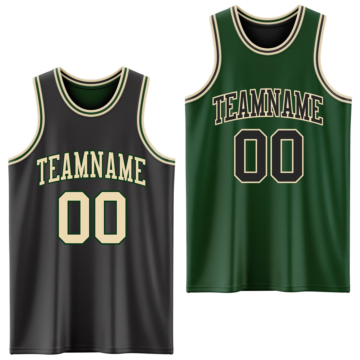 Custom Reversible Black Cream-Green Double Side Sublimation Basketball Set Jersey - Main View