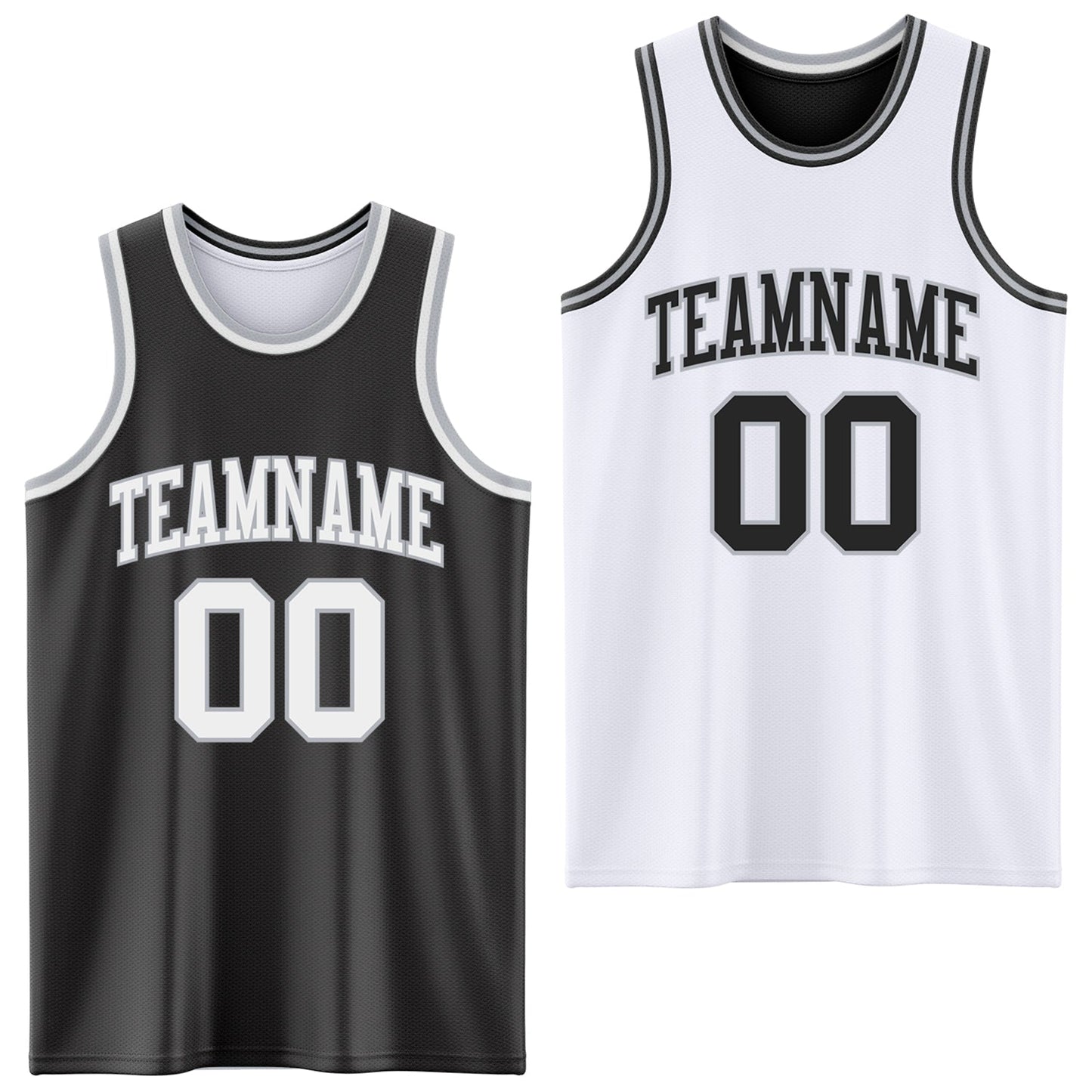 Custom Reversible Black White-Gray Double Side Sublimation Basketball Set Jersey - Main View