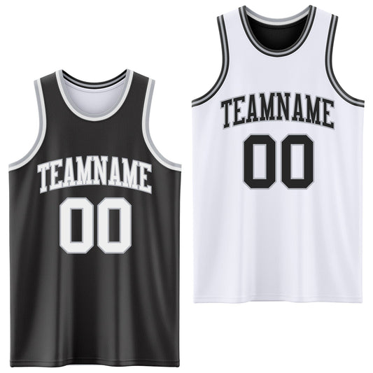 Custom Reversible Black White-Gray Double Side Sublimation Basketball Set Jersey - Main View