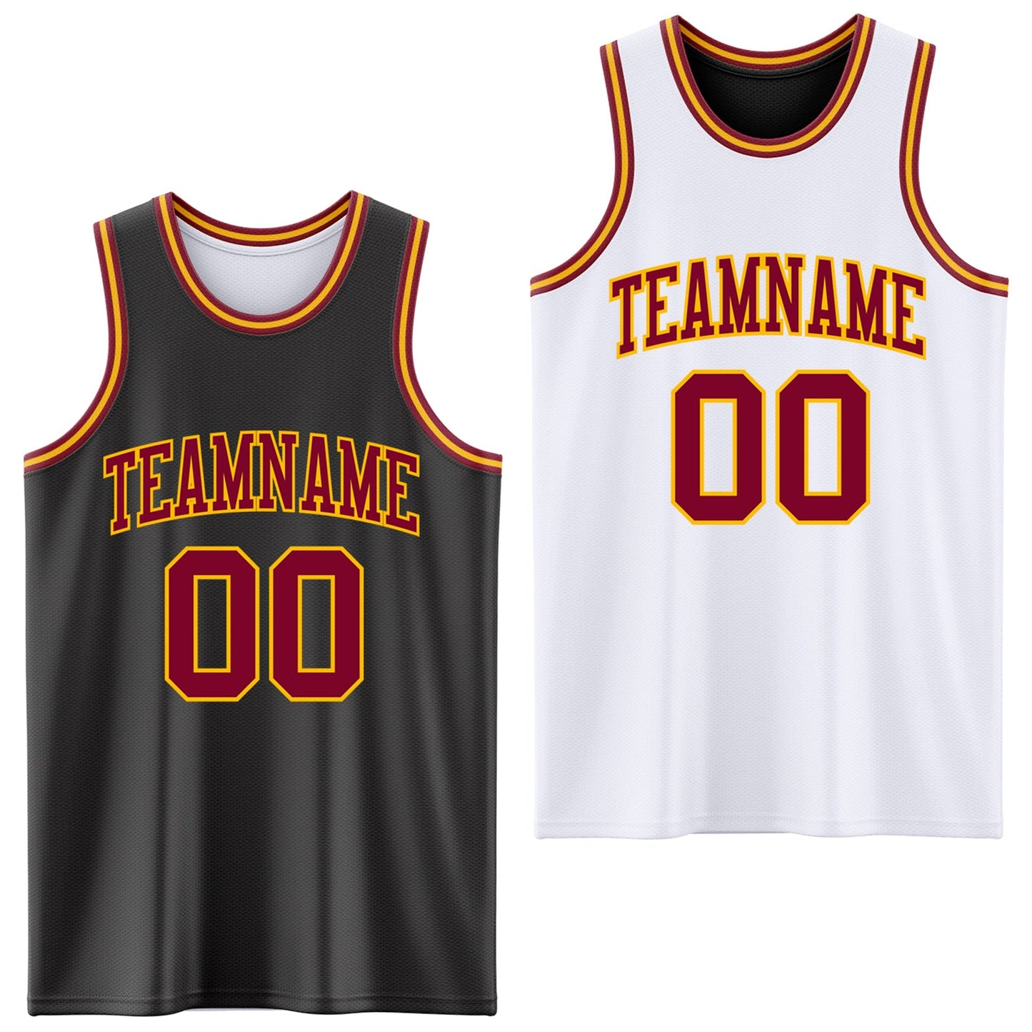 Custom Reversible Black Maroon-Gold Double Side Sublimation Basketball Set Jersey - Main View