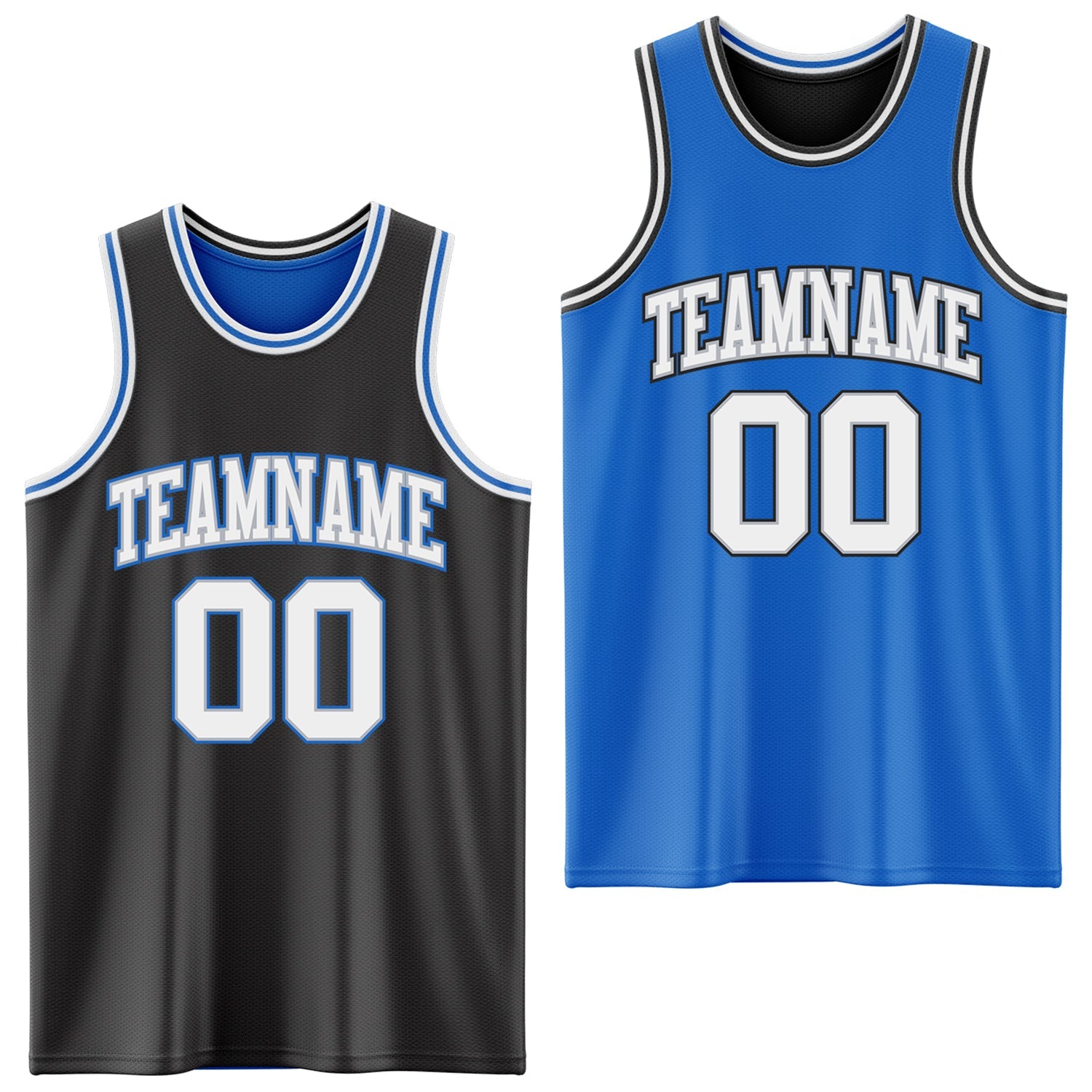 Custom Reversible Black Gray-Blue Double Side Sublimation Basketball Set Jersey - Main View