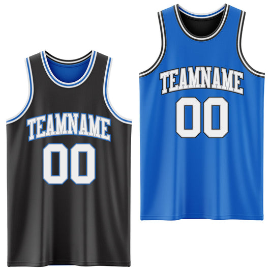 Custom Reversible Black Gray-Blue Double Side Sublimation Basketball Set Jersey - Main View