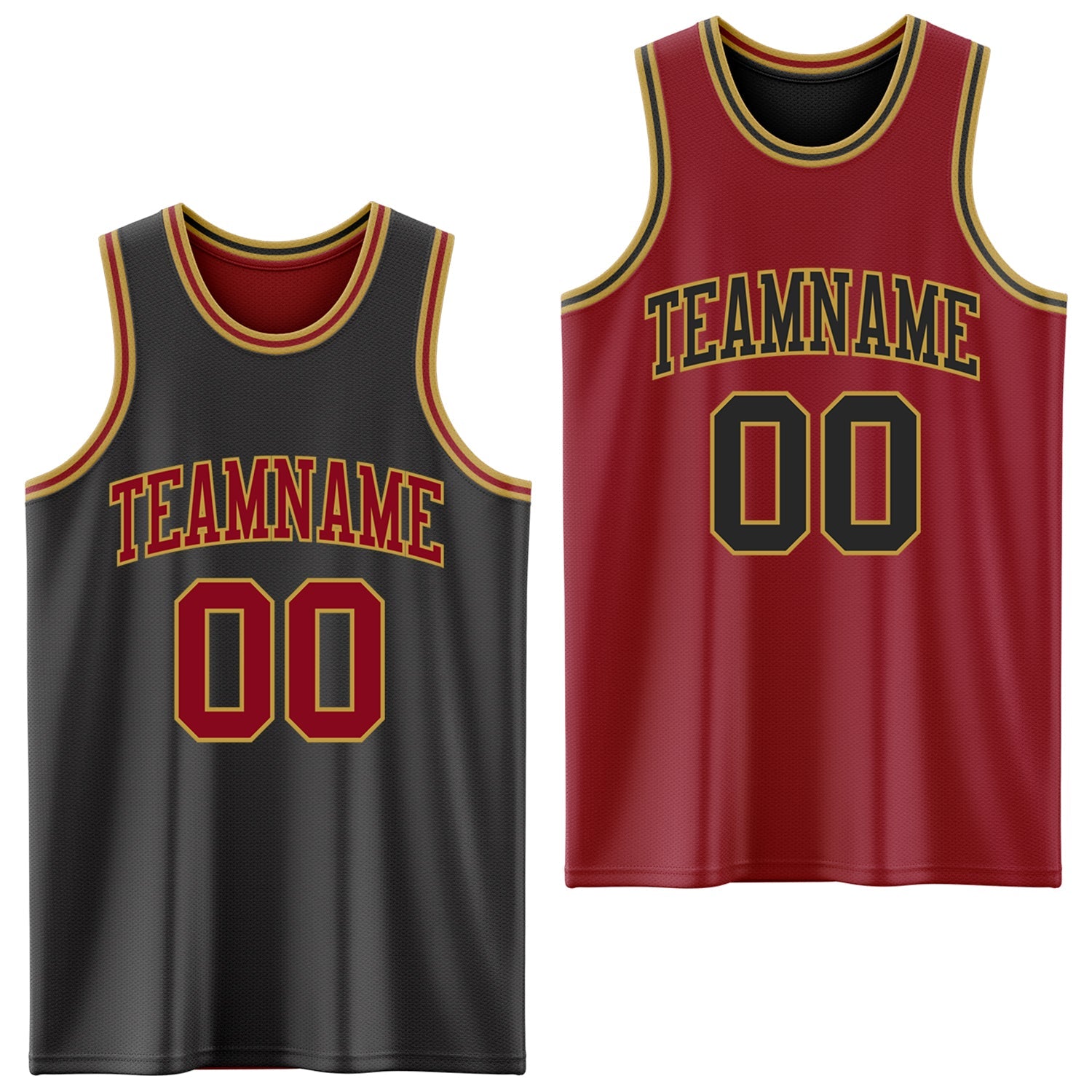 Custom Reversible Black Maroon-Old Gold Double Side Sublimation Basketball Set Jersey - Main View