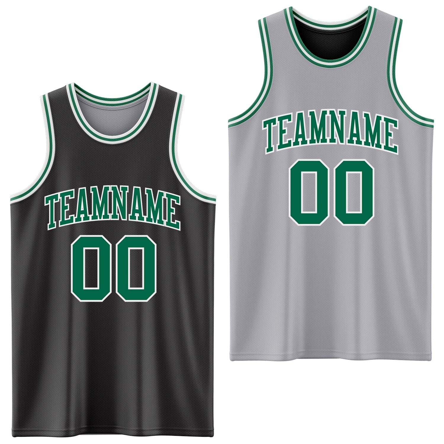 Custom Reversible Black Kelly Green-White Double Side Sublimation Basketball Set Jersey - Main View