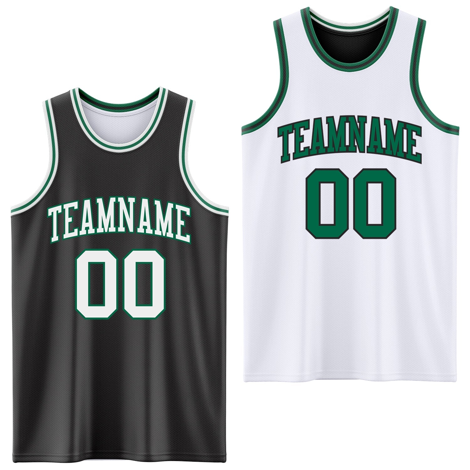 Custom Reversible Black White-Kelly Green Double Side Sublimation Basketball Set Jersey - Main View
