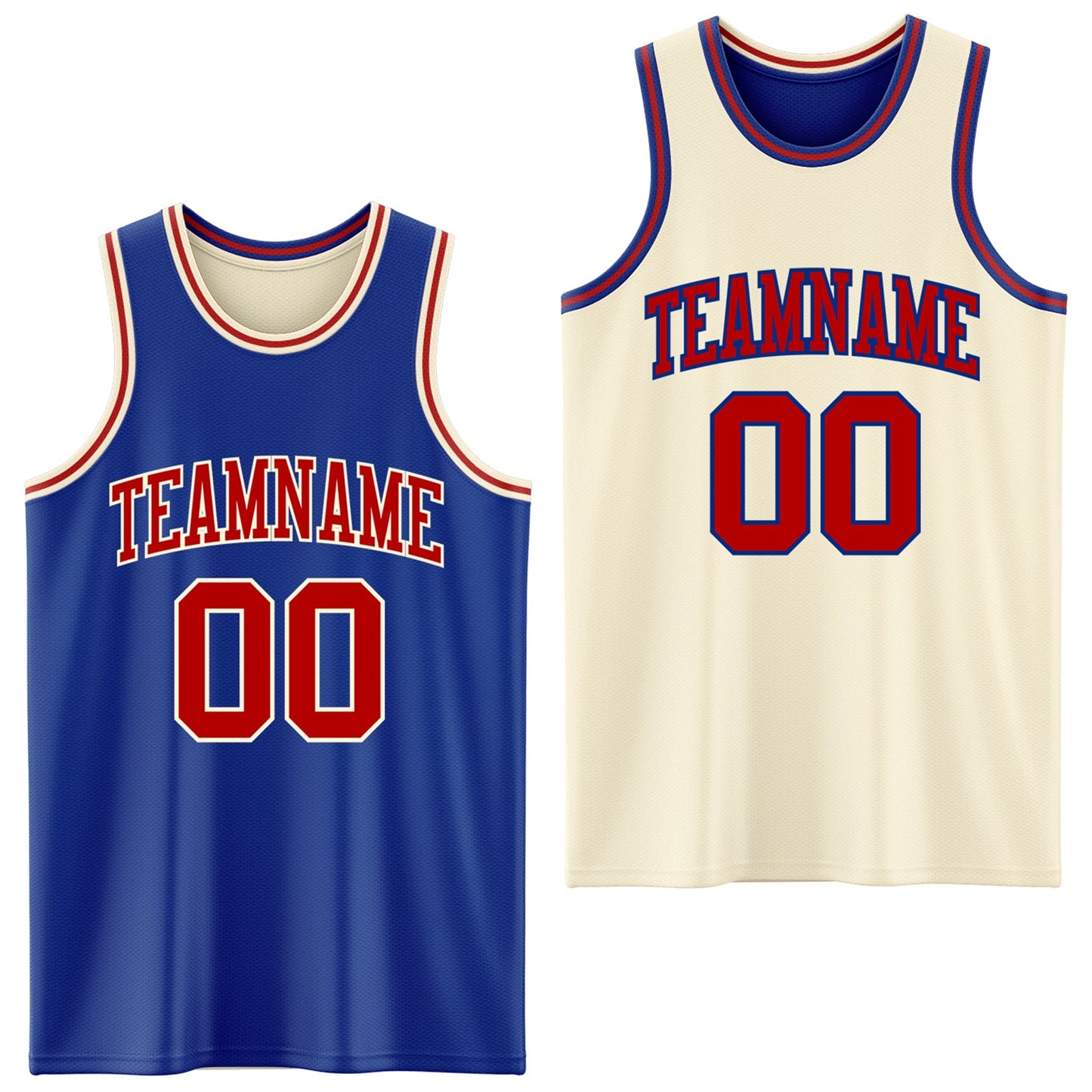 Custom Reversible Royal Red-Cream Double Side Sublimation Basketball Set Jersey - Main View