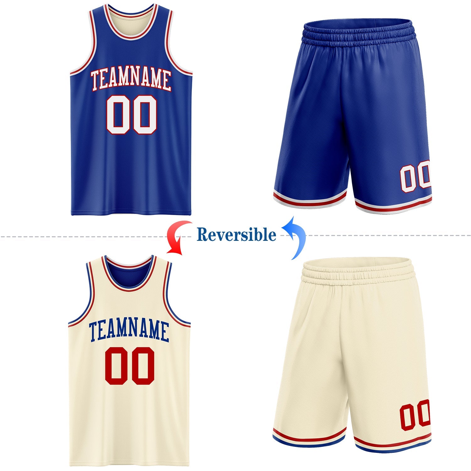 Custom Reversible Royal White-Red Double Side Sublimation Basketball Set Jersey view 2