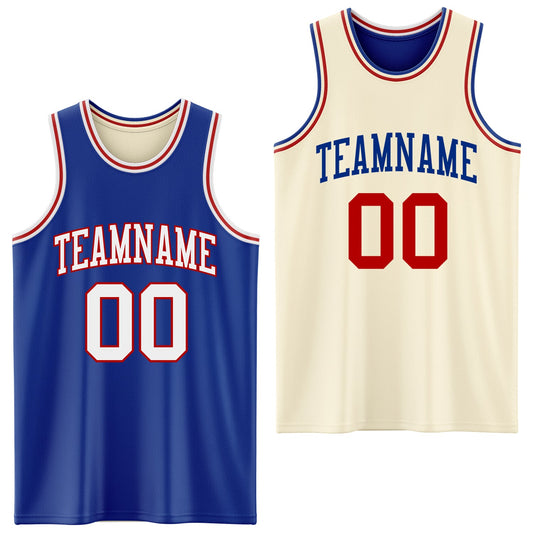 Custom Reversible Royal White-Red Double Side Sublimation Basketball Set Jersey - Main View