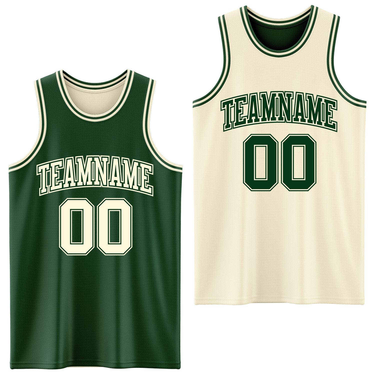 Custom Reversible Green Cream Double Side Sublimation Basketball Set Jersey - Main View