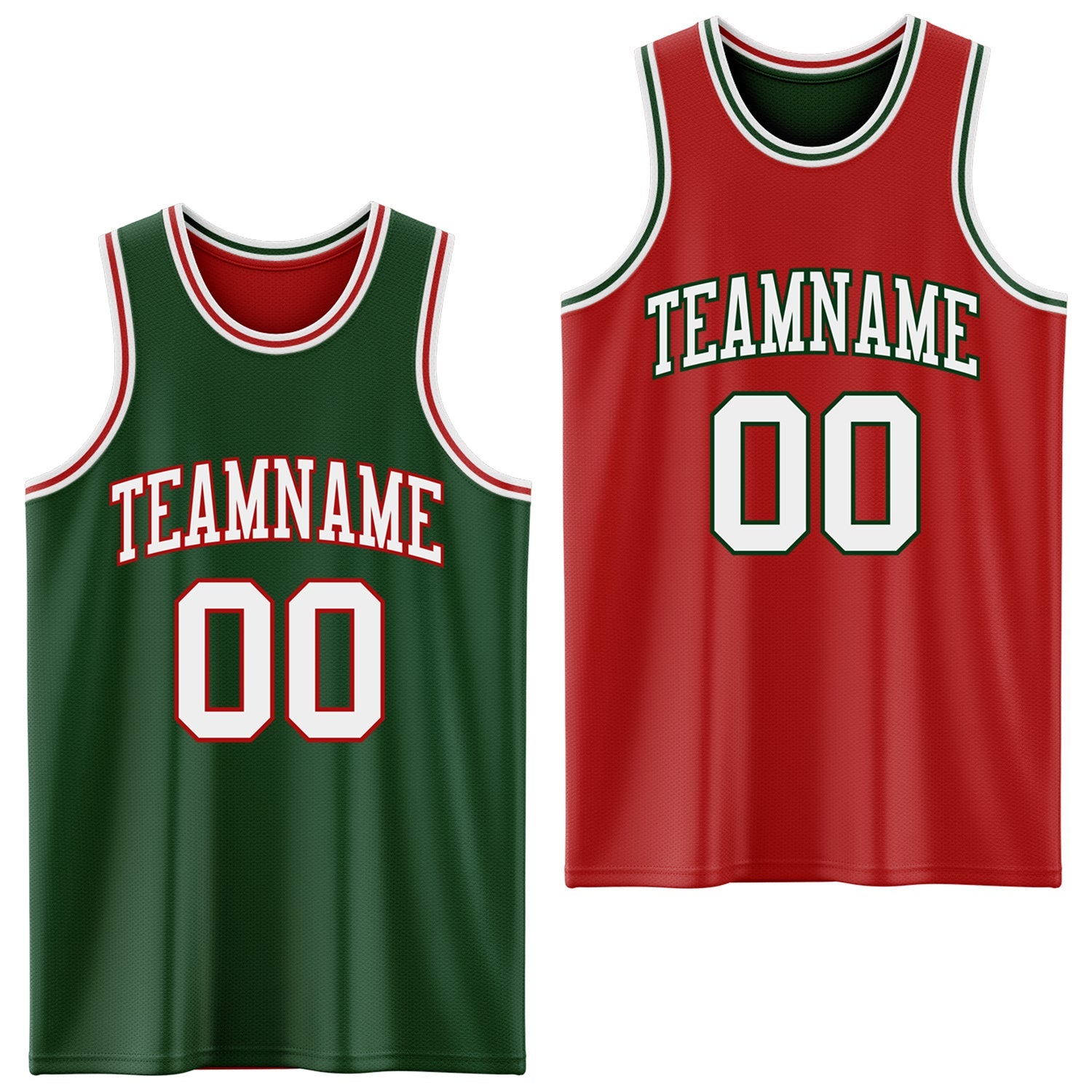 Custom Reversible Green White-Red Double Side Sublimation Basketball Set Jersey - Main View