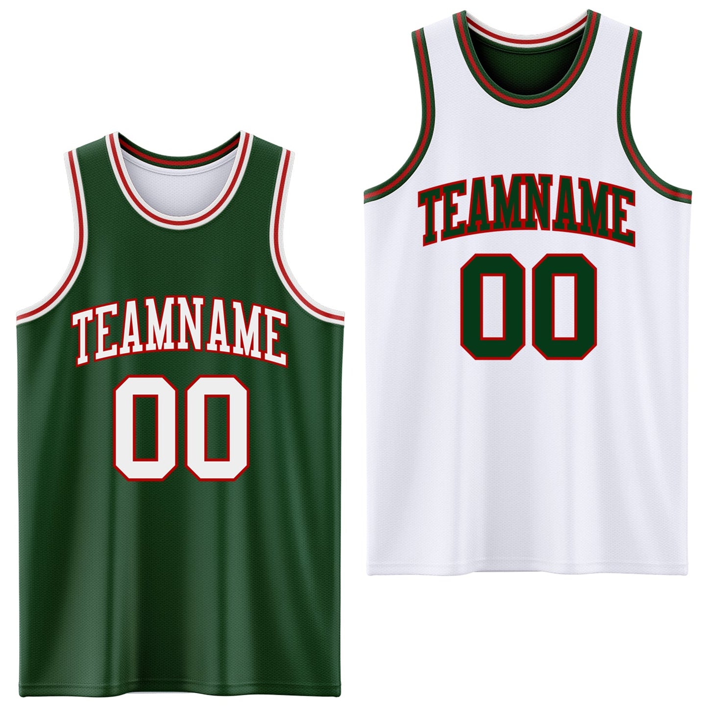 Custom Reversible Green White-Red Double Side Sublimation Basketball Set Jersey - Main View