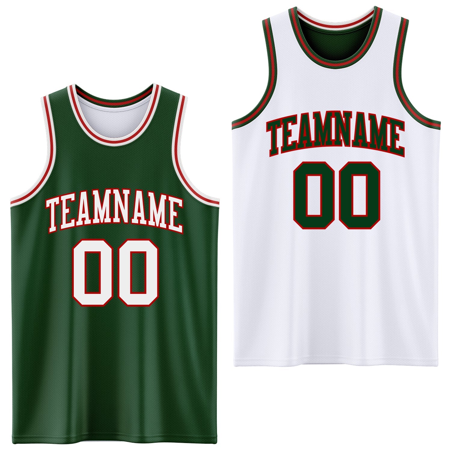 Custom Reversible Green White-Red Double Side Sublimation Basketball Set Jersey - Main View