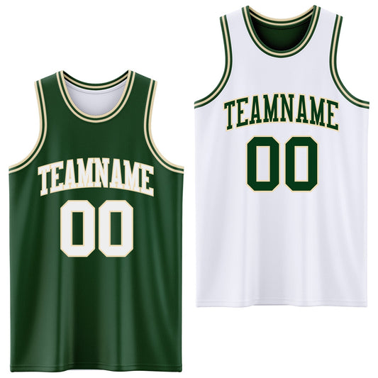 Custom Reversible Green White-Cream Double Side Sublimation Basketball Set Jersey - Main View