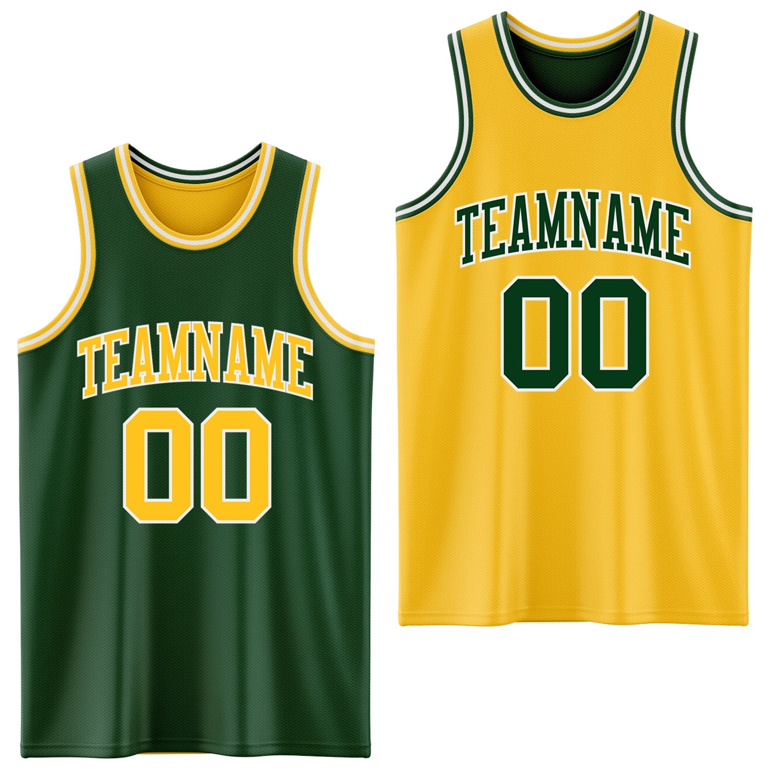 Custom Reversible Green Gold-White Double Side Sublimation Basketball Set Jersey - Main View