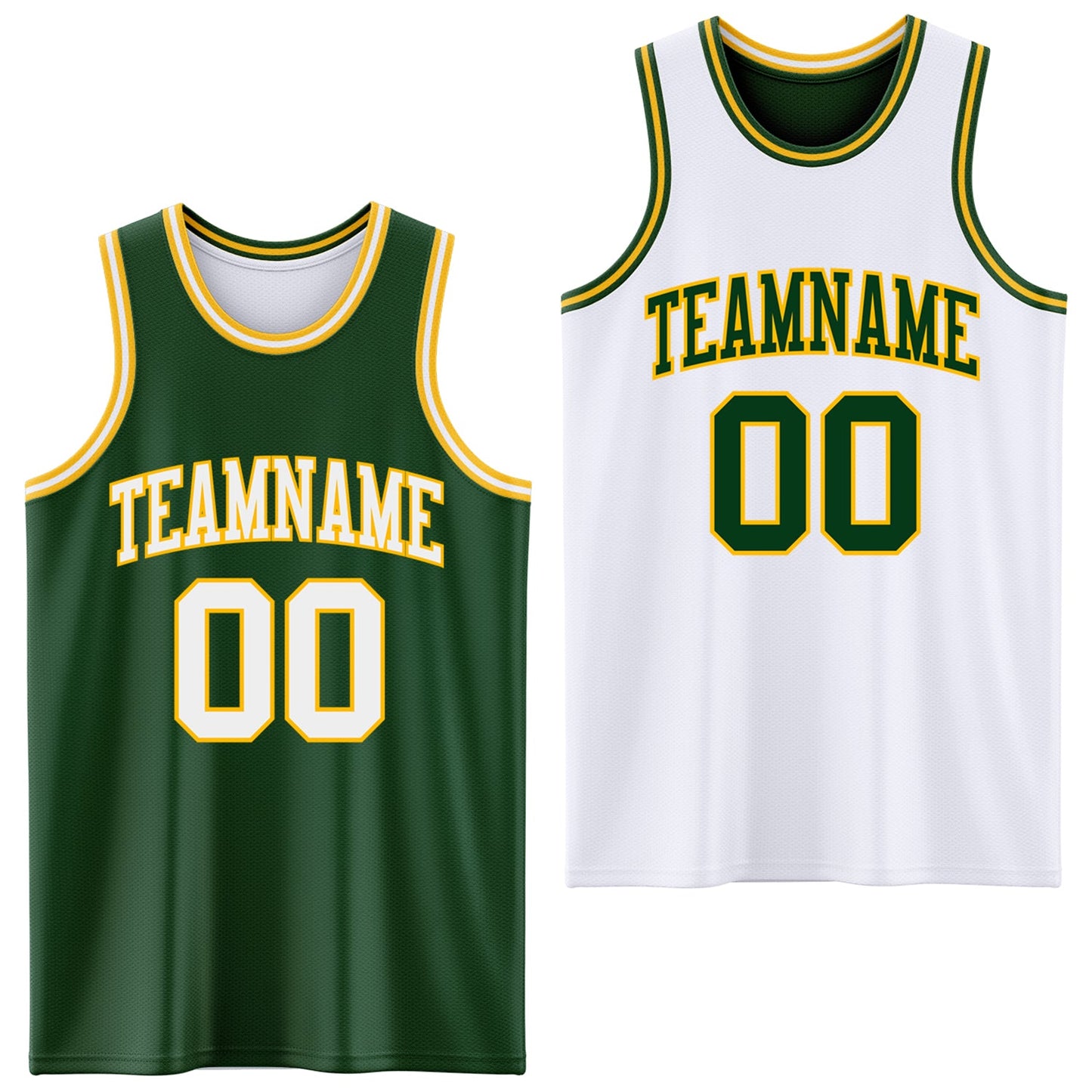 Custom Reversible Green White-Gold Double Side Sublimation Basketball Set Jersey - Main View