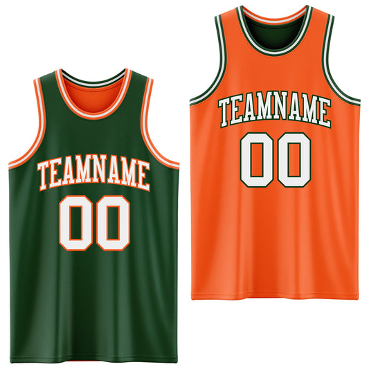 Custom Reversible Green White-Orange Double Side Sublimation Basketball Set Jersey - Main View