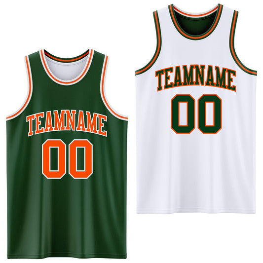Custom Reversible Green Orange-White Double Side Sublimation Basketball Set Jersey - Main View
