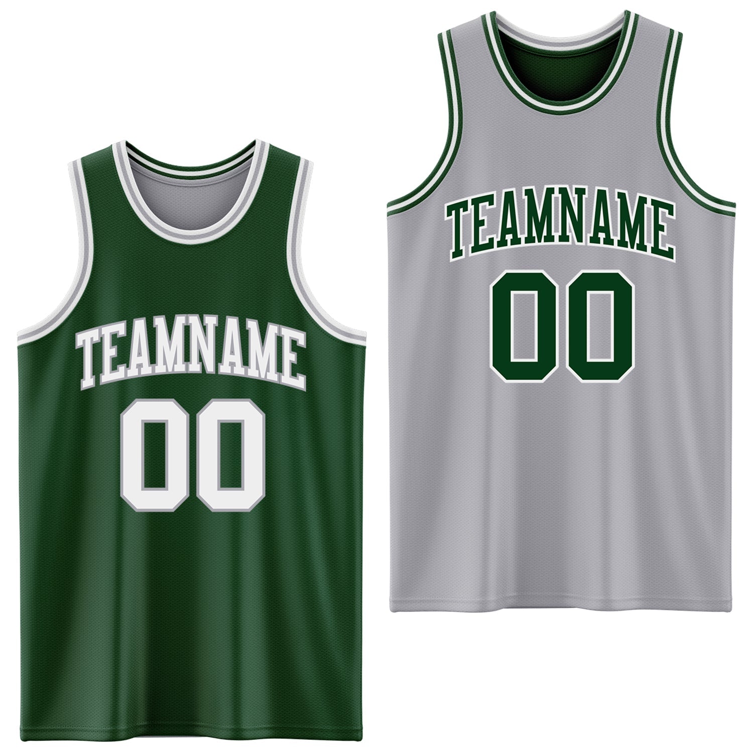 Custom Reversible Green White-Gray Double Side Sublimation Basketball Set Jersey - Main View