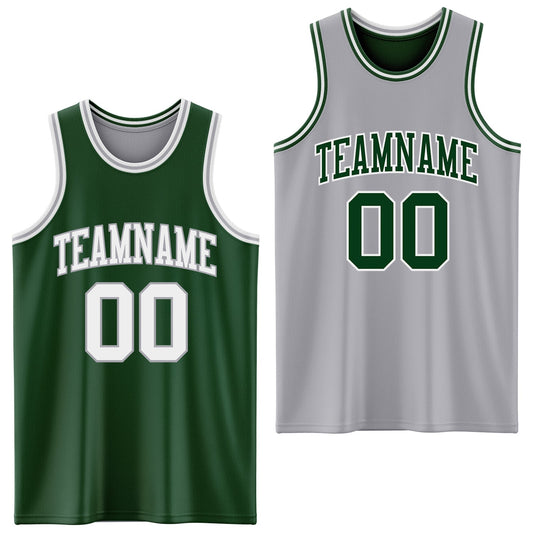 Custom Reversible Green White-Gray Double Side Sublimation Basketball Set Jersey - Main View
