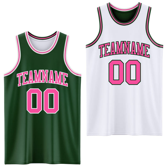 Custom Reversible Green Pink-White Double Side Sublimation Basketball Set Jersey - Main View