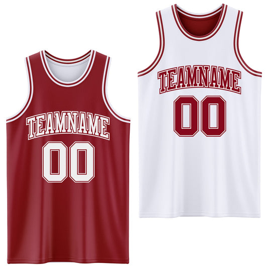 Custom Reversible Maroon White Double Side Sublimation Basketball Set Jersey - Main View