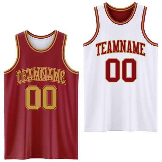 Custom Reversible Maroon Old Gold Double Side Sublimation Basketball Set Jersey - Main View