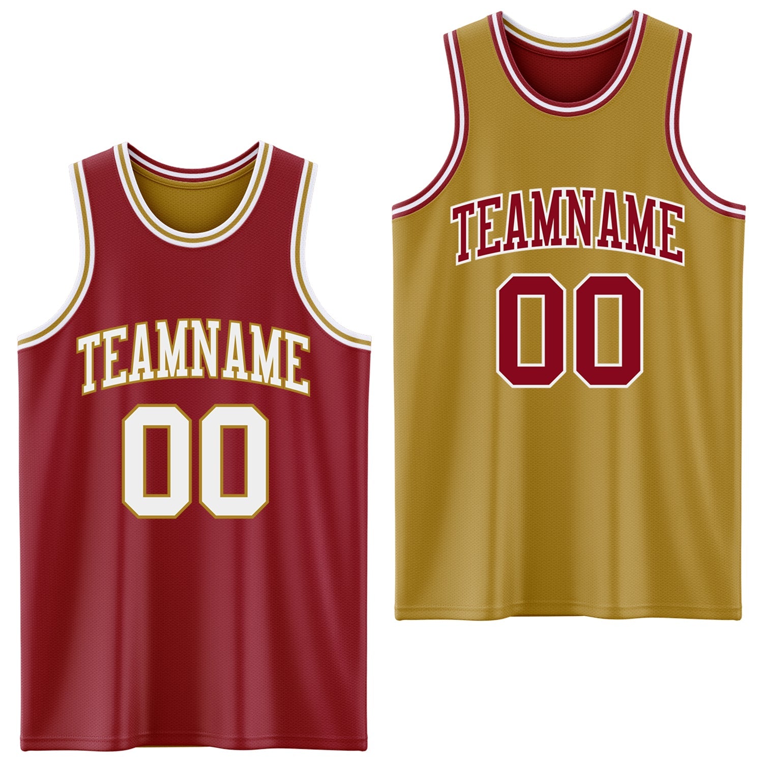Custom Reversible Maroon White-Old Gold Double Side Sublimation Basketball Set Jersey - Main View