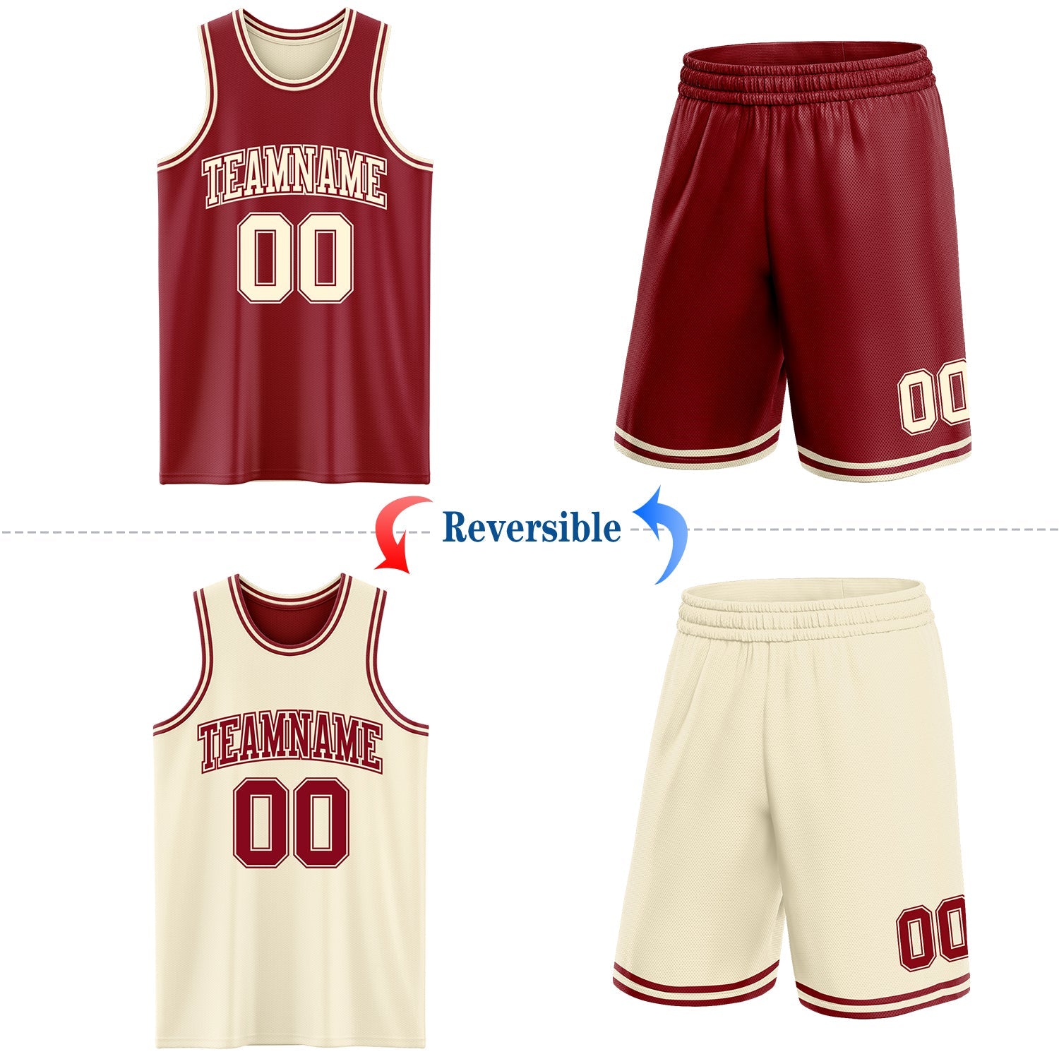 Custom Reversible Maroon Cream Double Side Sublimation Basketball Set Jersey view 2