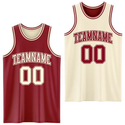 Custom Reversible Maroon Cream Double Side Sublimation Basketball Set Jersey - Main View