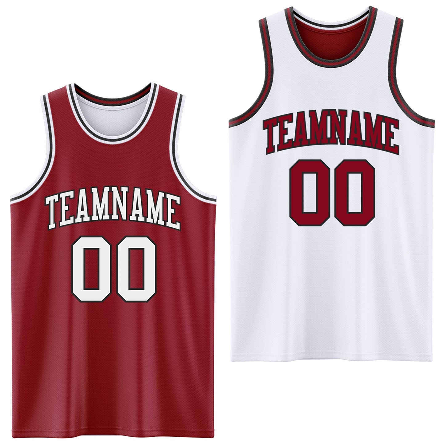 Custom Reversible Maroon White-Black Double Side Sublimation Basketball Set Jersey - Main View
