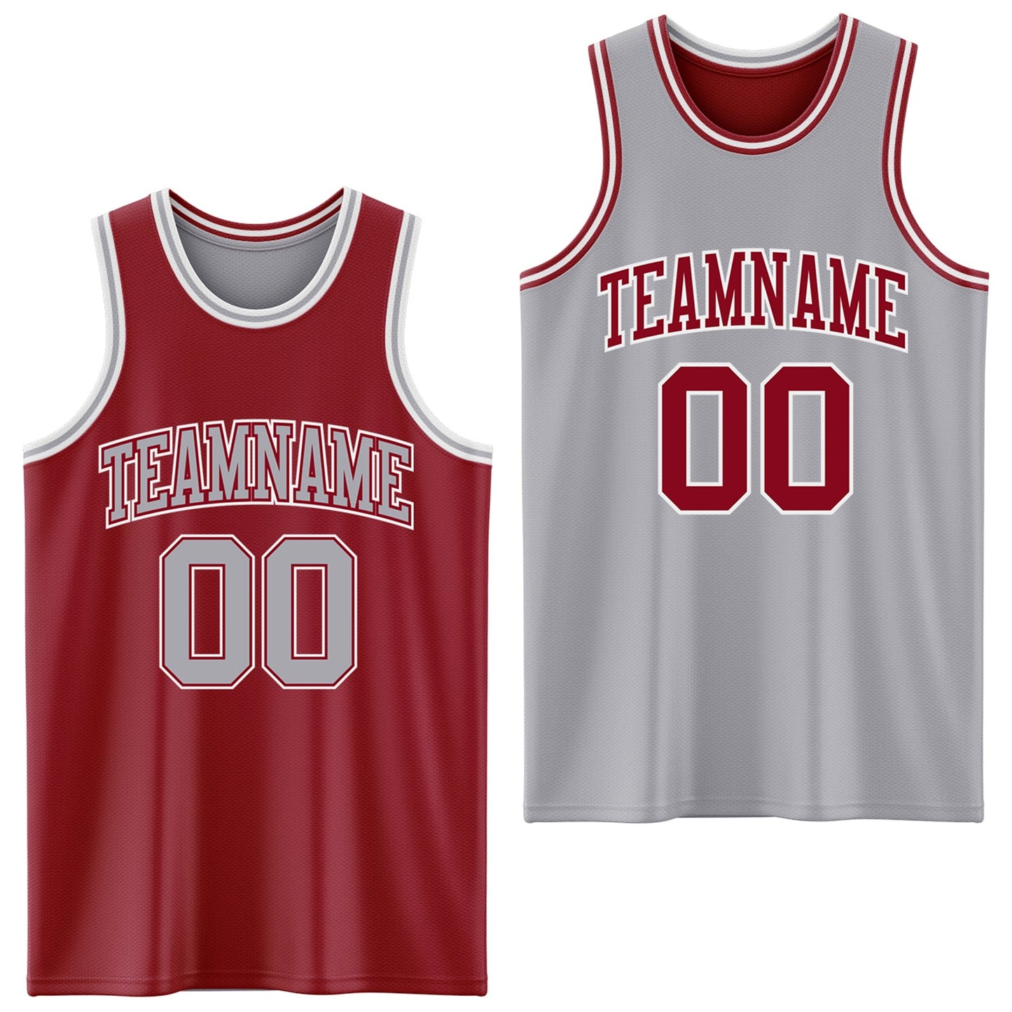 Custom Reversible Maroon Gray-White Double Side Sublimation Basketball Set Jersey - Main View
