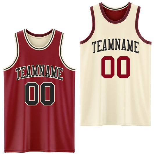 Custom Reversible Maroon Black-Cream Double Side Sublimation Basketball Set Jersey - Main View