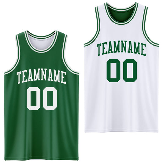 Custom Reversible Kelly Green White Double Side Sublimation Basketball Set Jersey - Main View