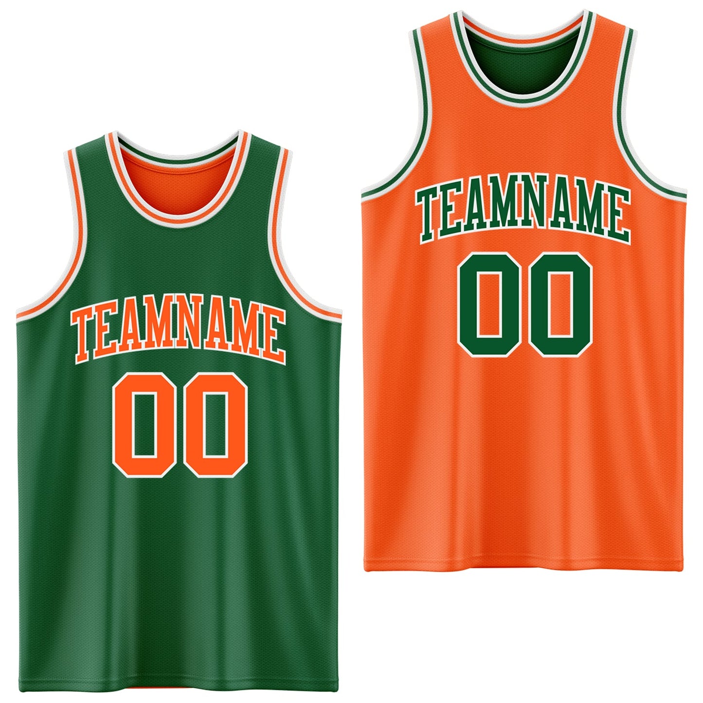 Custom Reversible Kelly Green Orange-White Double Side Sublimation Basketball Set Jersey - Main View